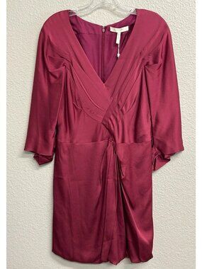 BCBG MAX AZRIA Runway Dress NWT Cranberry Satin Pleated Front Size 8 Fancy